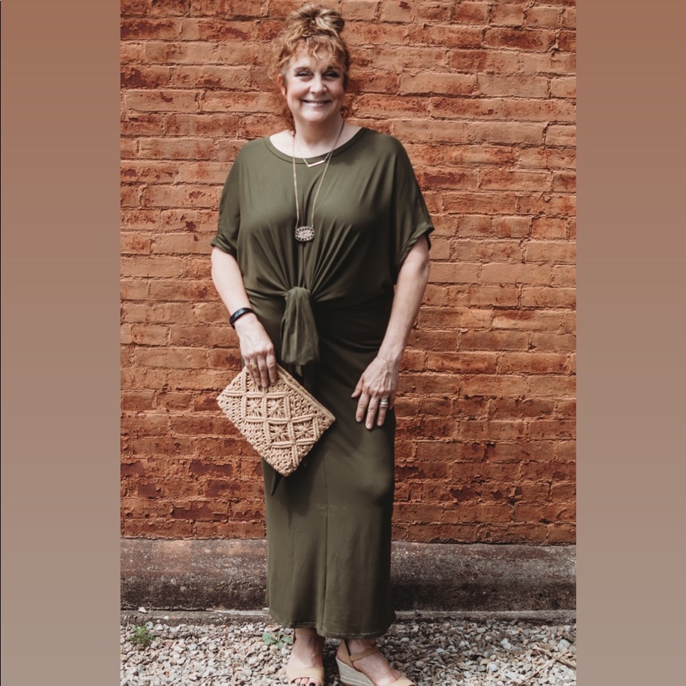 Olive green tie up dress